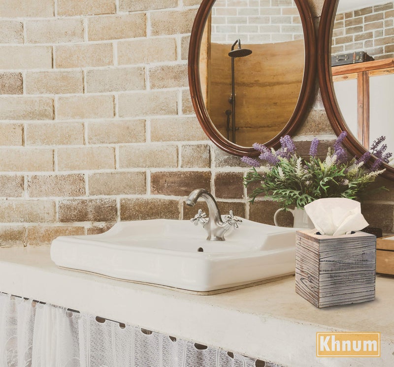Khnum White Barnwood Tissue Box Cover: 2 Pack Tissue Box Holder Includes Slide-Out Bottom Panel, Stylish Tissue Box Cover Square Perfect for Farmhouse Bathroom Decor - Image 3